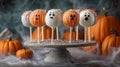Halloween Ghost And Pumpkin Cake Pops On Grey Stand Royalty Free Stock Photo