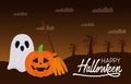 Halloween ghost and pumpkin cartoons vector design