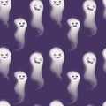 Halloween ghost seamless pattern on purple background.