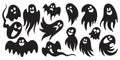 Halloween Ghost Silhouettes Set. Black And White Illustration. Isolated On White Background. Element For Design, Decoration And