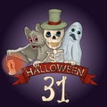 Halloween ghost skeleton and bat with lantern Royalty Free Stock Photo