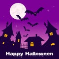 Halloween Ghost Town, Full Moon & Bats Royalty Free Stock Photo