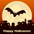 Halloween Ghost Town and Full Moon Royalty Free Stock Photo