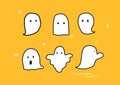 Halloween Ghost Vector. Cute cartoon white ghosts hand drawn on yellow background.