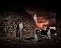 Halloween ghosts in cemetery Royalty Free Stock Photo