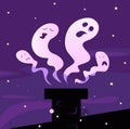 Halloween ghosts flying around chimney