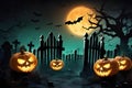 Halloween ghosts with funny pumpkin on orange background. Happy halloween holiday concept. Royalty Free Stock Photo