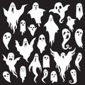 Halloween ghosts. Ghostly monster with Boo scary face. Spooky ghost flat vector icon set Royalty Free Stock Photo