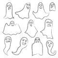 Halloween ghosts. Ghostly monster with Boo scary face shape. Spooky ghost white fly fun cute evil horror silhouette for scary Royalty Free Stock Photo