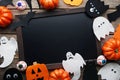 Halloween ghosts, pumpkins and frame