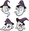 Halloween ghosts with purple witch hats