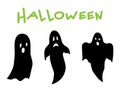 Halloween ghosts silhouette set. Isolated. Hand drawn Royalty Free Stock Photo