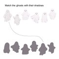 Halloween ghosts and their shadows matching game, kids activities printable worksheet