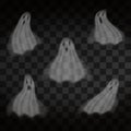 Halloween. Ghosts on transparent background. Flying scary transparent ghost characters