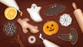 Halloween gingerbread cookies ghost, pumpkin, eye, bat, witch hat, spiderweb