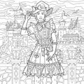 Halloween girl adult coloring book page