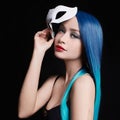 Halloween girl in mask and blue hair Royalty Free Stock Photo