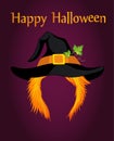 Halloween. A girl in a witch hat with hair without a face. Vector. Greeting card or invitation to a party or party Royalty Free Stock Photo