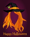 Halloween. A girl in a witch hat with hair without a face. Vector Royalty Free Stock Photo