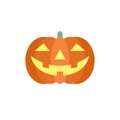 Halloween glowing pumpkin carved orange vegetable creepy smile kids icon vector flat illustration