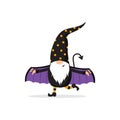 Halloween gnome. Cute scandinavian dwarf with dracula wings. Dwarf celebrate spooky night. Happy holiday poster. Vector Royalty Free Stock Photo