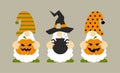 Halloween gnomes with pumpkin, jack o lantern ,pot. Cute cartoon characters. Holidays greeting card. Royalty Free Stock Photo