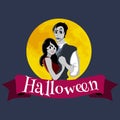 Halloween gothic party with vampire couple, fun background Royalty Free Stock Photo