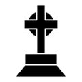 Halloween grave with the cross solid icon. Burial vector illustration isolated on white. Tombstone glyph style design