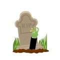 Halloween. Grave And Hand Of Zombie. Gravestone And Arm Dead Man