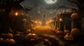 Halloween graveyad with pumkins. AI generated