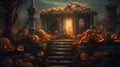 Halloween graveyad with pumkins. AI generated