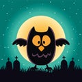 Halloween graveyards tombs cemetery with owl Royalty Free Stock Photo