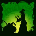 Halloween green background with demon and witch