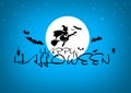 Halloween greeting card with black brush lettering on blue background. Decoration for poster, banner, Vector illustration Royalty Free Stock Photo