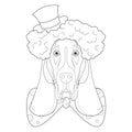 Halloween greeting card for coloring. Basset Hound dog dressed as a scary clown Royalty Free Stock Photo