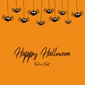 Halloween greeting card with creepy hanging spiders. Vector Royalty Free Stock Photo