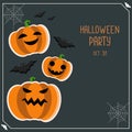 Halloween greeting vector card. Halloween party flyer. Halloween banner with pumpkin and bats.Halloween background for design