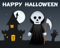 Halloween Grim Reaper and Haunted House Royalty Free Stock Photo