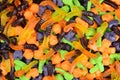 Halloween gummy worms witches brooms cats candy Royalty Free Stock Photo