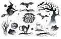 Halloween hand drawing black white graphic set icon, drawn Hallo Royalty Free Stock Photo