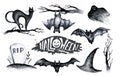 Halloween hand drawing black white graphic set icon, drawn Hallo Royalty Free Stock Photo