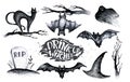 Halloween hand drawing black white graphic set icon, drawn Hallo Royalty Free Stock Photo