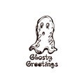 Halloween Hand Drawn Ghost with Phrase on white background