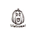 Halloween hand drawn pumpkin with handwritten phrase