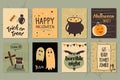 Halloween hand drawn set of cards. Vector illustration. Royalty Free Stock Photo
