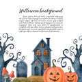 Halloween handmade watercolor background with traditional holiday symbols.