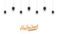 Halloween hanging spiders. Background with lettering and black spiders