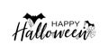 Halloween. Happy halloween. Calligraphy with spider web and bats for greeting cards, posters, banners, flyers and invitations. Royalty Free Stock Photo