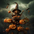 Halloween happy witch pumpkins stormy rain wallpaper