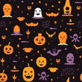 Halloween seamless pattern. Cute hand drawn doodle vector illustration.Generative AI Royalty Free Stock Photo